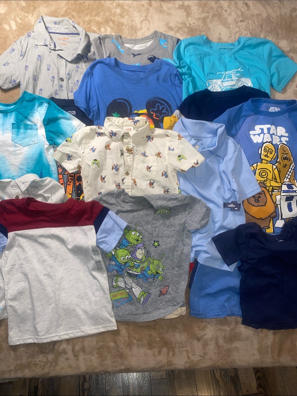 19 Assorted Boys' Short Sleeve Tees Disney, Carters, Marvel and more